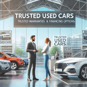 Showroom de coches de ocasión con un cliente feliz inspeccionando un vehículo mientras un vendedor le asesora. Ambiente profesional y acogedor en Semarauto Zaragoza.